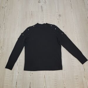 Elegant Black Beaded Long Sleeve Top